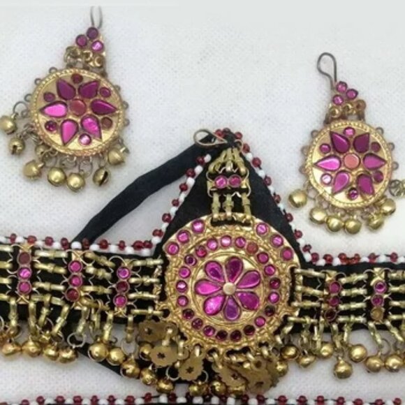 Golden Tone Handmade Tribal Women Jewelry Set, Necklace with Head Piece  Earring - Picture 5 of 5